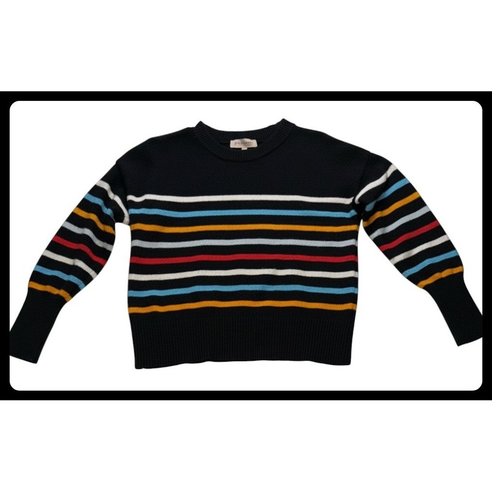Philosophy Republic Clothing Sweater Women L Black Multi Stripe Knit Pullover